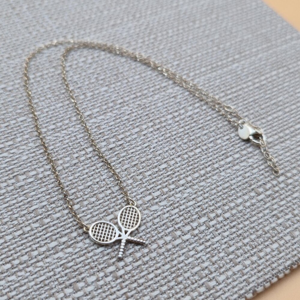 18 Inch Sterling Silver Double Tennis Racket Pendant Rustic Necklace A5944 - Picture 2 of 6
